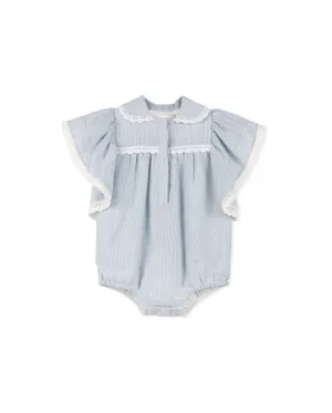 Striped Lace Trimming Embroidery Bottom Romper