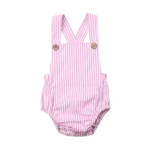 Striped Summer Romper - Pink & White