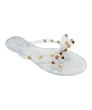 STUDDED BOW JELLY THONG SANDALS