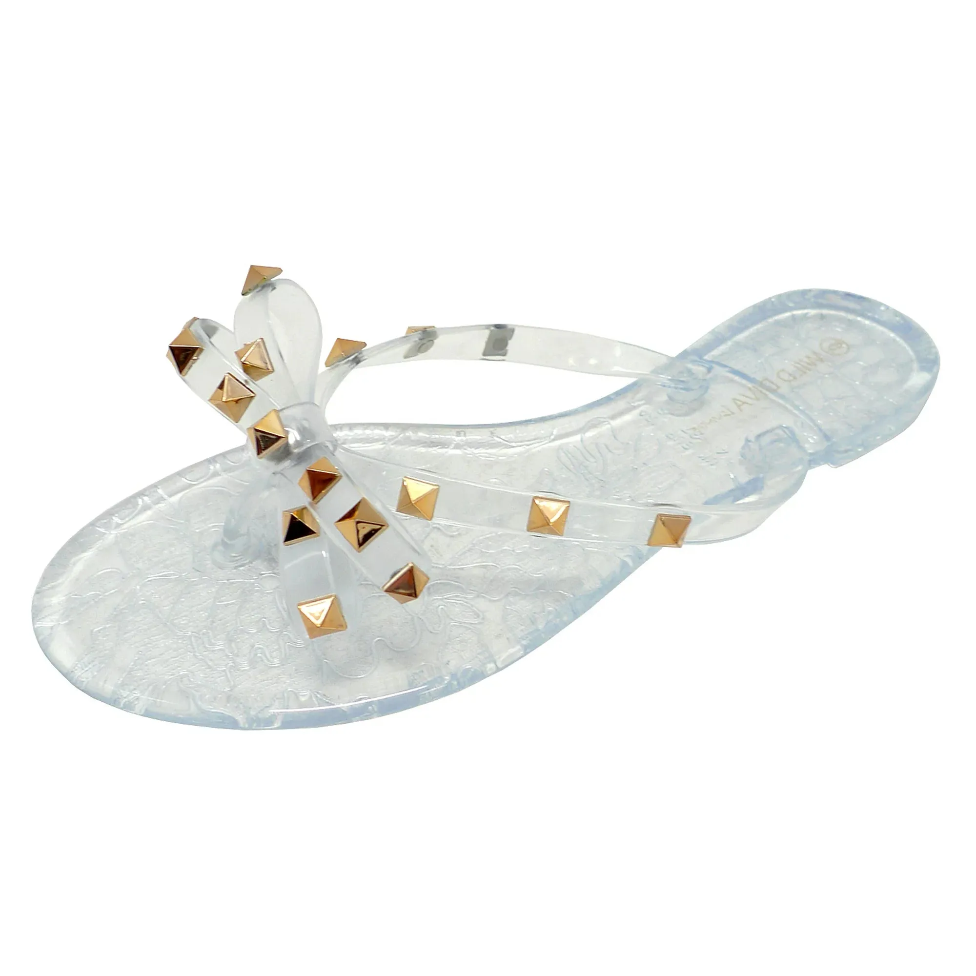 STUDDED BOW JELLY THONG SANDALS