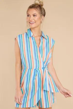 Sunny Soiree Blue Honfleur Print Wrap Front Romper