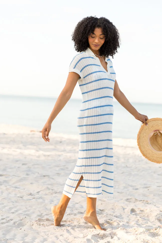 Sunset Sail Blue Striped Knit Coverup Midi Dress