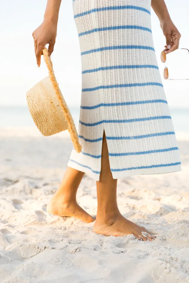 Sunset Sail Blue Striped Knit Coverup Midi Dress