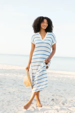 Sunset Sail Blue Striped Knit Coverup Midi Dress
