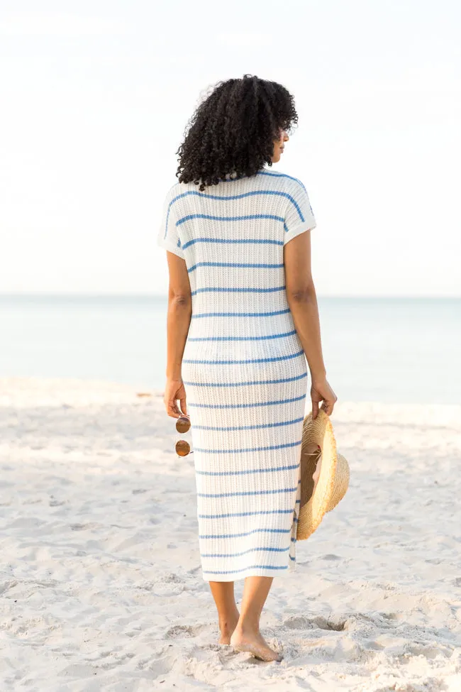 Sunset Sail Blue Striped Knit Coverup Midi Dress