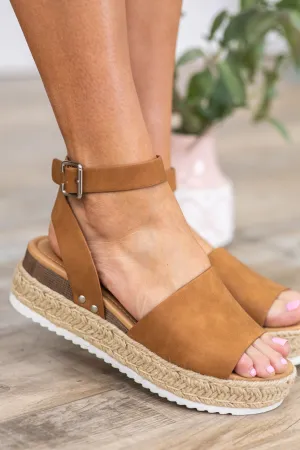 Tan Ankle Strap Espadrille Sandals