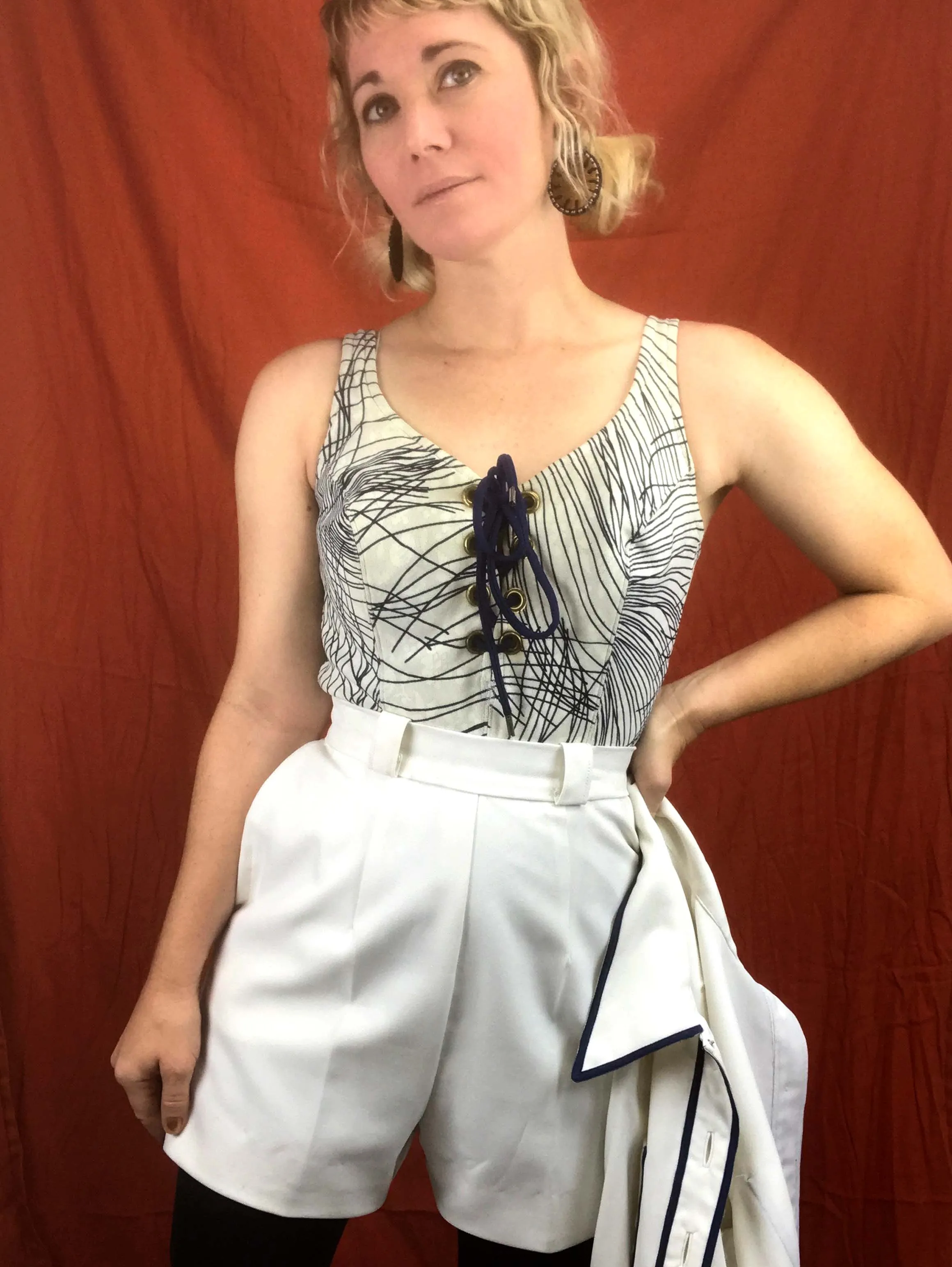 Vintage 1960s 60s | Nautical GoGo Mod 2 piece Romper Mini Playsuit | Size XS