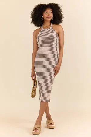 Walk By The Water Brown Striped Knit Razor Back Dress