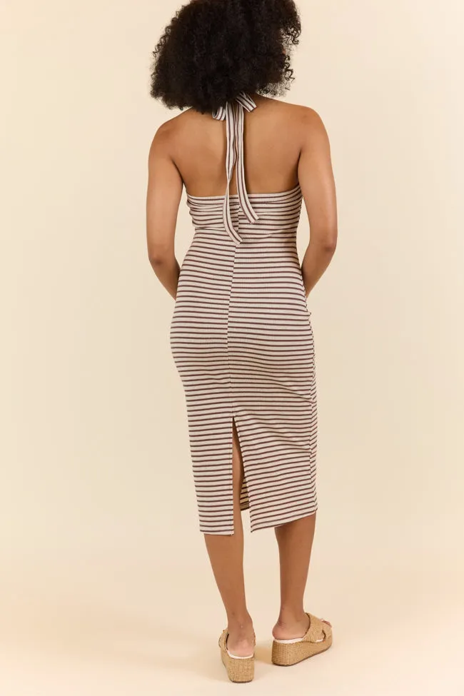 Walk By The Water Brown Striped Knit Razor Back Dress