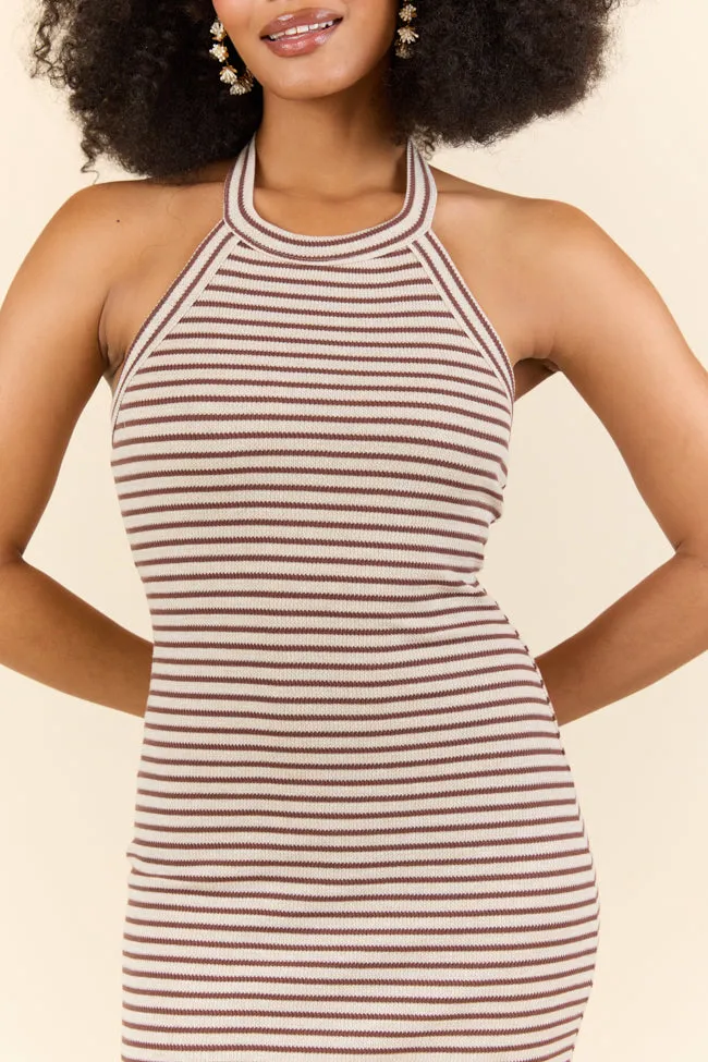 Walk By The Water Brown Striped Knit Razor Back Dress