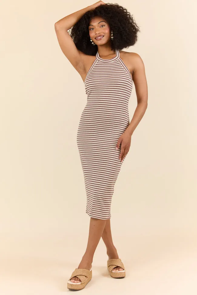 Walk By The Water Brown Striped Knit Razor Back Dress