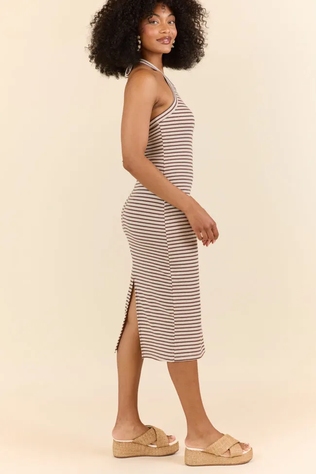 Walk By The Water Brown Striped Knit Razor Back Dress