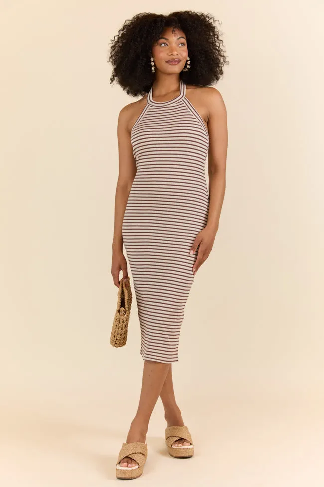 Walk By The Water Brown Striped Knit Razor Back Dress