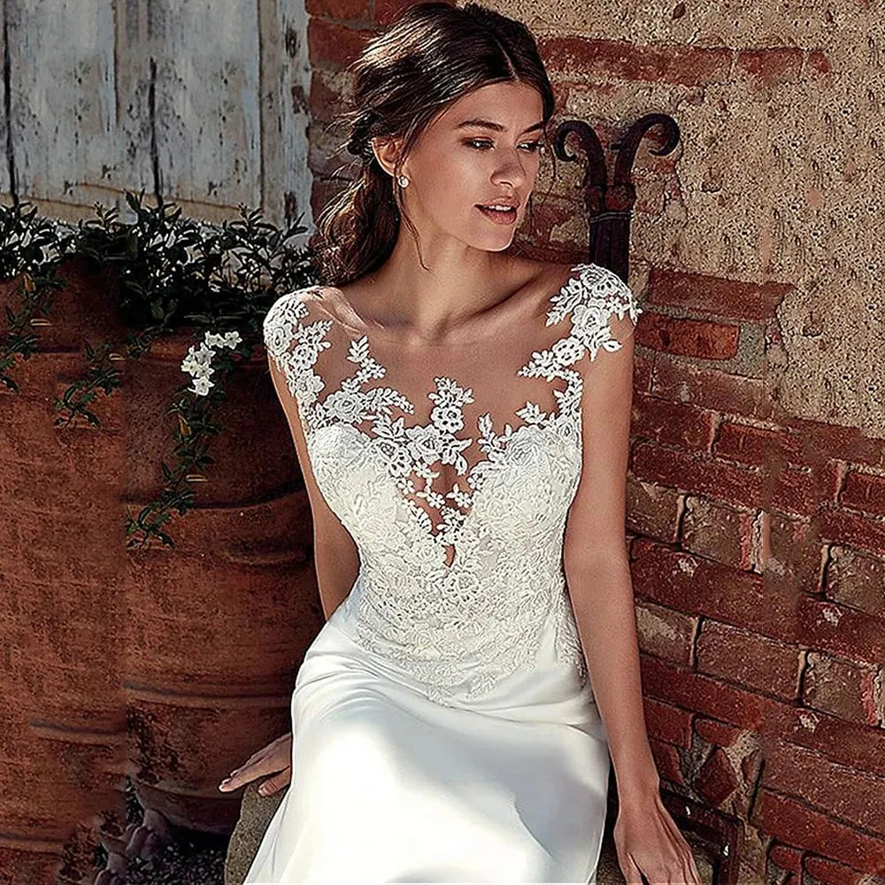 Wedding Guest Dresses: Lace Sheath Wedding Dress Illusion Bohemian Bridal Gowns Beach
