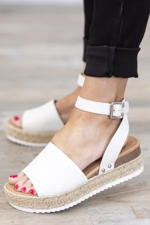 White Ankle Strap Espadrille Sandals