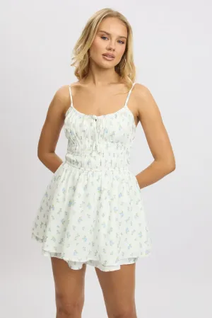 White Ditsy Ruffle Playsuit Strappy