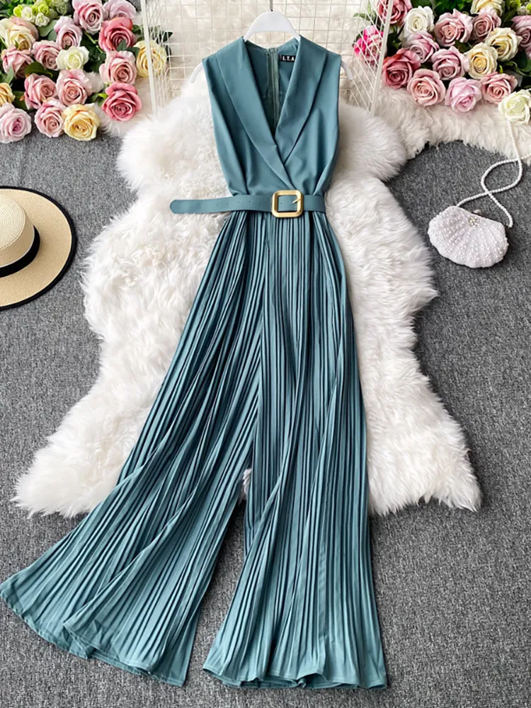 Women Sleeveless High Waist Jumpsuit Wide Leg Playsuits
