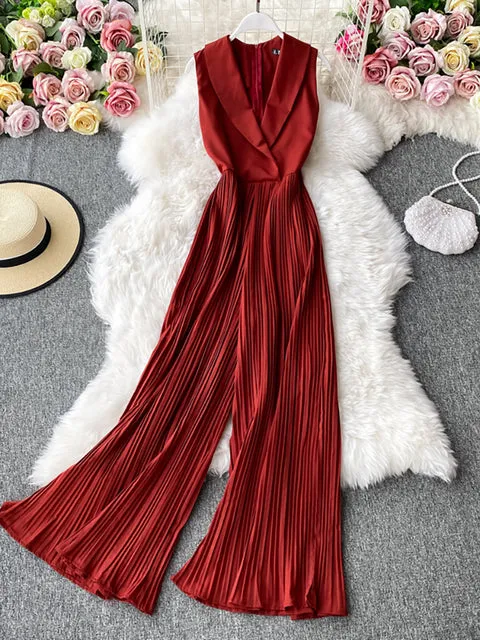 Women Sleeveless High Waist Jumpsuit Wide Leg Playsuits