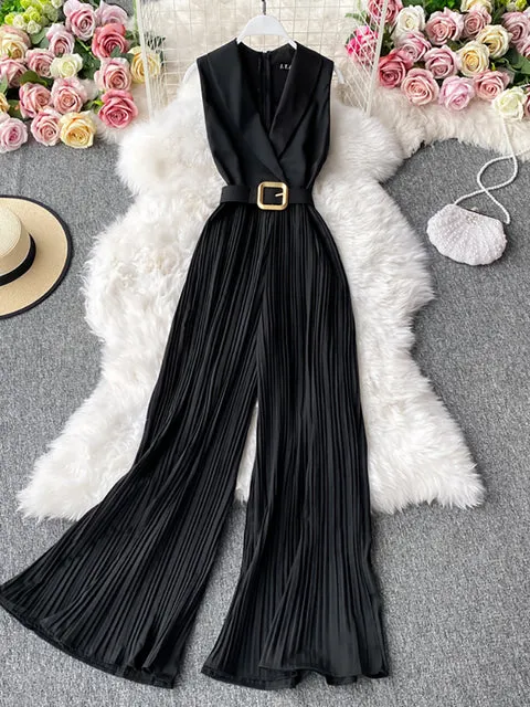 Women Sleeveless High Waist Jumpsuit Wide Leg Playsuits