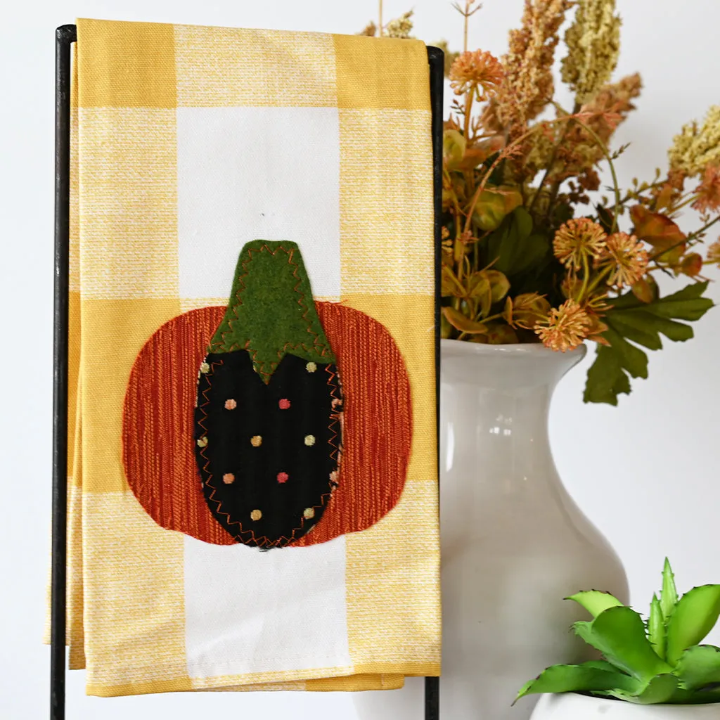 Yellow Plaid Pumpkin Hand Towel