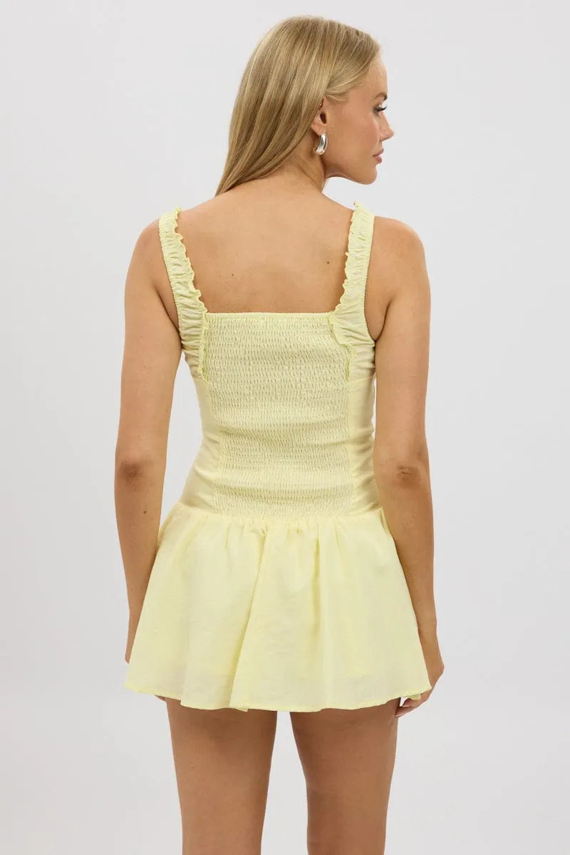 Yellow Playsuit Square Neck Drop Waist